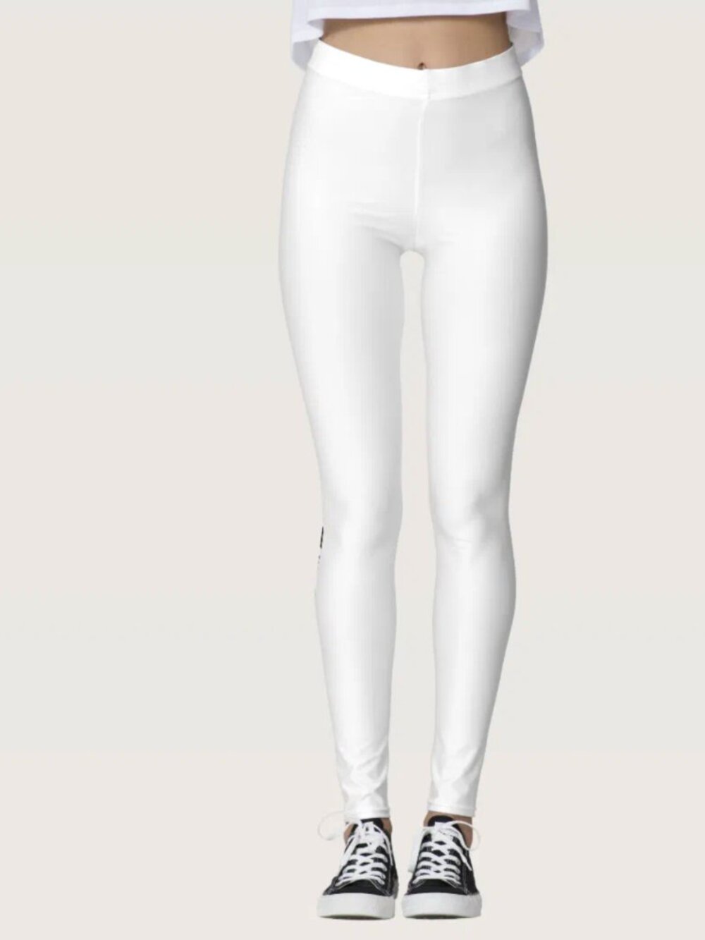 Classic White Leggings with Black Side Stripe M New - Picture 2 of 6